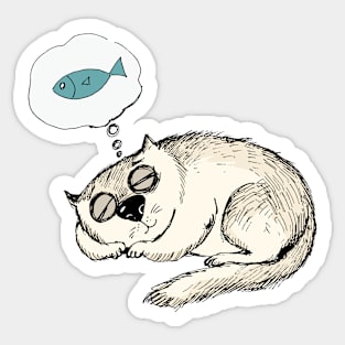 I Dream of Fish Funny Cat Design Sticker